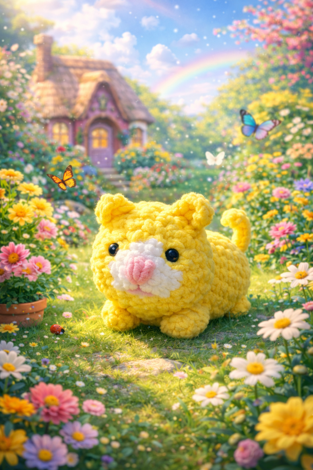 Bright Yellow Crochet Cat